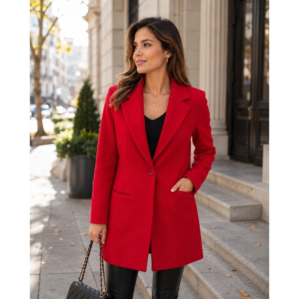 Amanda Smith Red Wool Cashmere Blazer Women's Size 8 One Button Classic Jacket